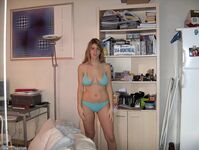 Amateur blonde GF nude posing at home
