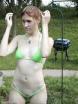 Skinny amateur wife in green bikini