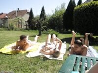 Four amateur GF sunbathing topless