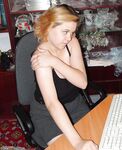 Horny girl near computer