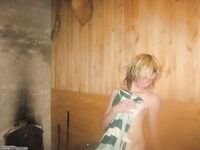 Skinny amateur blonde nude posing at home