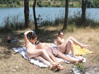 Amateur trio sunbathing nude