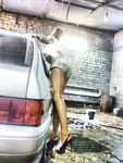 Sexy Russian girl wash the car