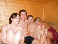 Three amateur couples at sauna